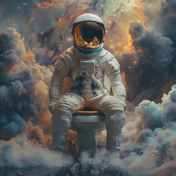 Astronaut Sitzt auf Toilette im Weltraum - Surreales Poster