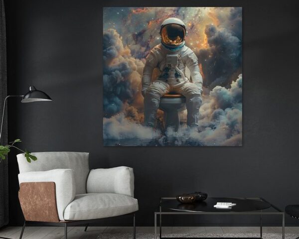 Astronaut Sitzt auf Toilette im Weltraum - Surreales Poster