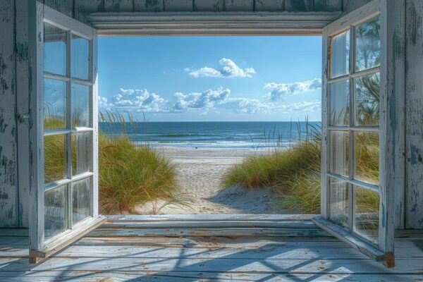 Ausblick Durch Ein Offenes Fenster Auf Den Strand