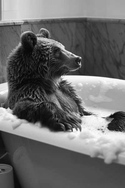 Badezimmer Bild: Bär im Schaumbad