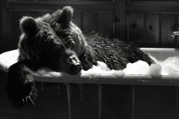 Badezimmer Bild: Gelassener Bär im Schaumbad