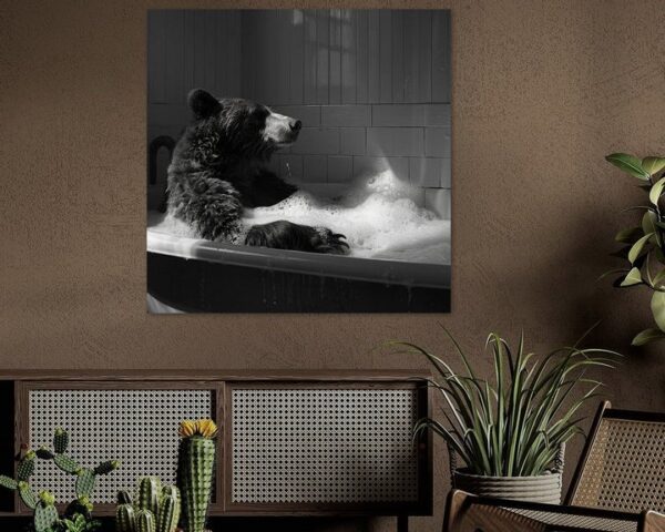 Badezimmer Bild: Gelassener Bär im Schaumbad