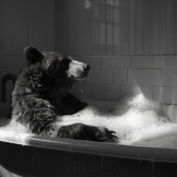 Badezimmer Bild: Gelassener Bär im Schaumbad