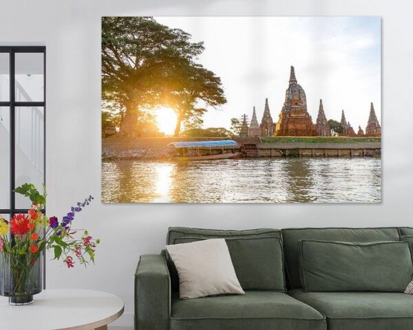 Bangkok Ayutthaya Thailand Fluss mit Tempelanlage