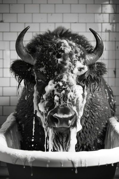 Bison in Badewanne - Ein lustiges Badezimmer Bild für Ihr WC