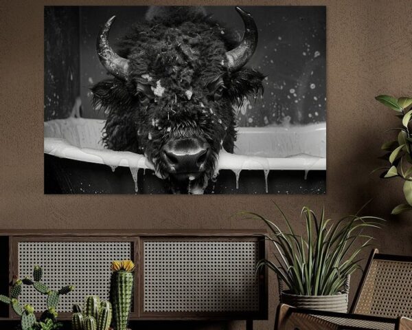 Bison in Badewanne - Ein lustiges Badezimmer Bild für Ihr WC