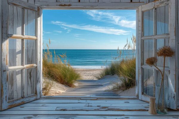 Blick Aus Einem Offenen Fenster Mit Meerblick