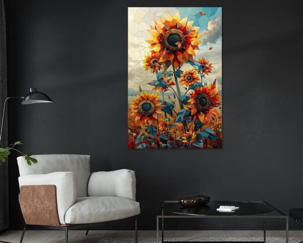 Bunte Geometrische Sonnenblumen mit Abstraktem Hintergrund