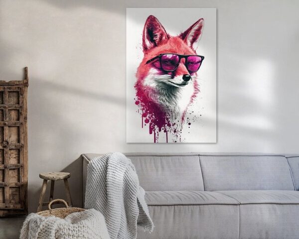 Cooler Fuchs mit Pinker Sonnenbrille und Wasserfarben