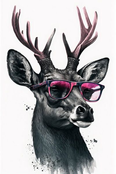 Cooler Hirsch mit rosa Sonnenbrille