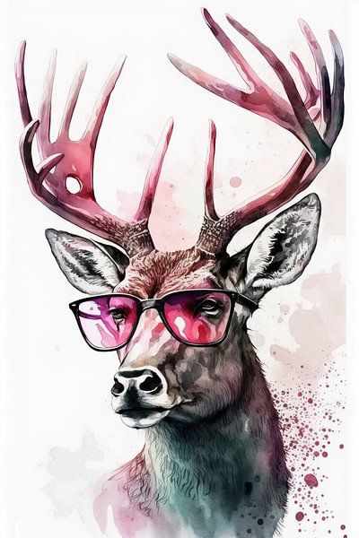 Cooler Hirsch mit rosa Sonnenbrille