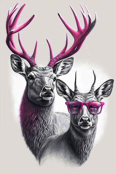 Cooler Hirsch mit rosa Sonnenbrille