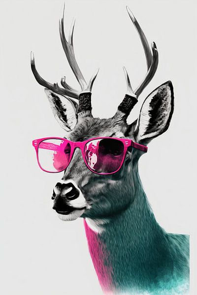 Cooler Hirsch mit rosa Sonnenbrille