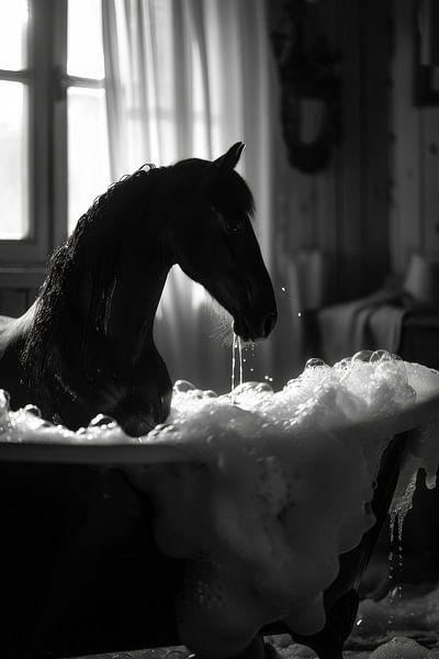 Edles Pferd in der Badewanne - Ein zauberhaftes Badezimmerbild für Ihr WC