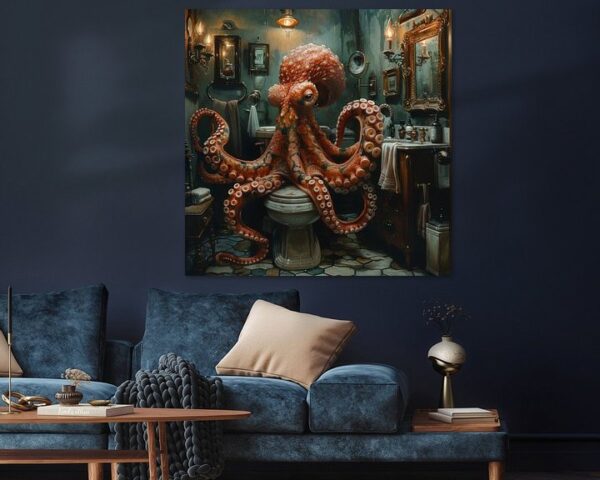 Ein Oktopus Beim Putzen des Badezimmers in Illustration