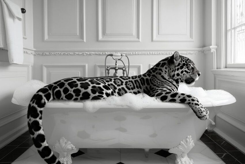 Eleganter Jaguar im Badezimmer - Ein exotisches Badezimmerbild für Ihr WC