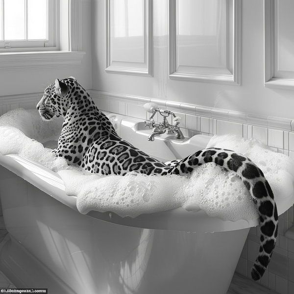 Eleganter Jaguar in der Badewanne - Ein atemberaubendes Badezimmerkunstwerk für Ihr WC