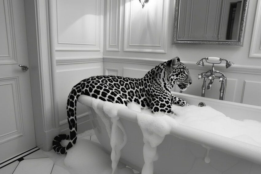 Eleganter Leopard im Badezimmer