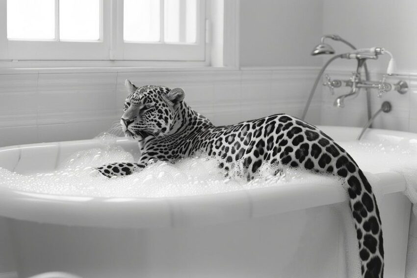 Eleganter Leopard im Badezimmer