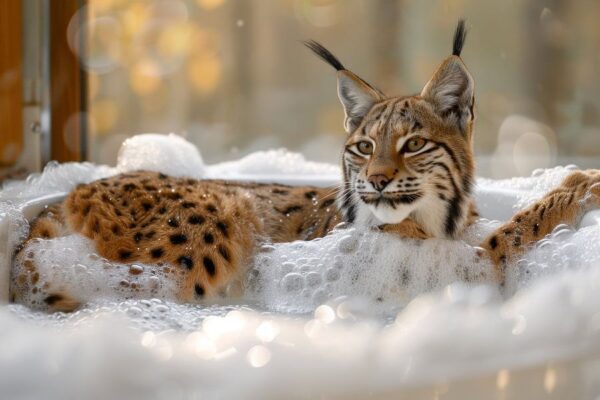 Entspannter Eurasischer Luchs in der Badewanne - Ein faszinierendes Badezimmerkunstwerk für Ihr WC