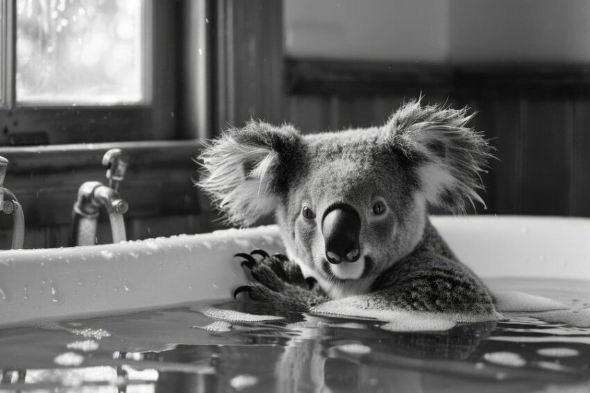 Entspannter Koala im Badezimmer - Ein charmantes Badezimmerbild für Ihr WC