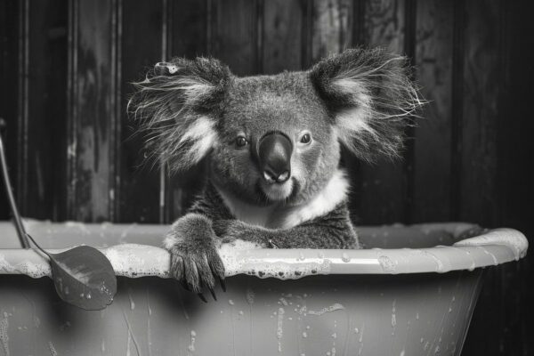 Entspannter Koala im Badezimmer - Ein charmantes Badezimmerbild für Ihr WC