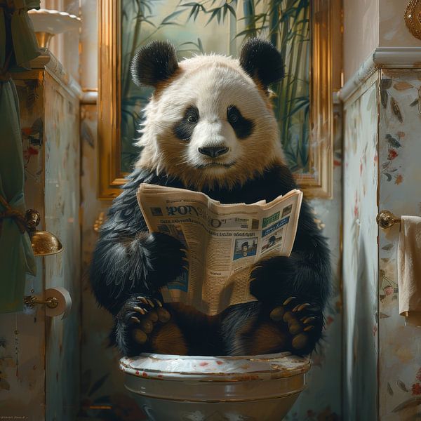 Entspannter Panda Liest Zeitung auf Toilette