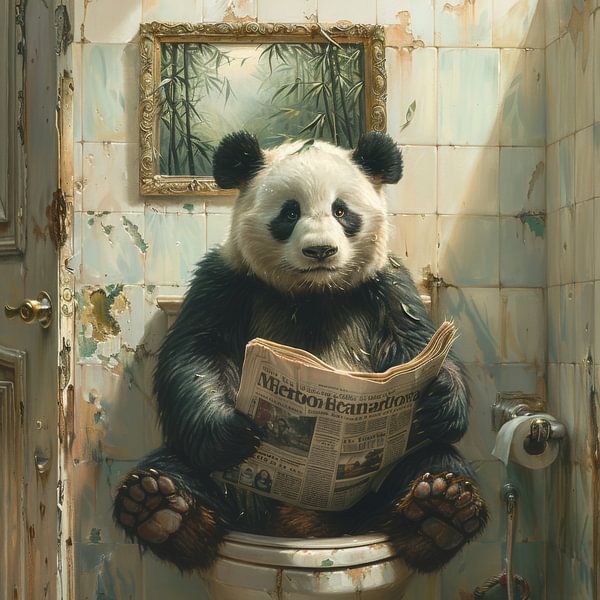 Entspannter Panda Liest Zeitung im Badezimmer