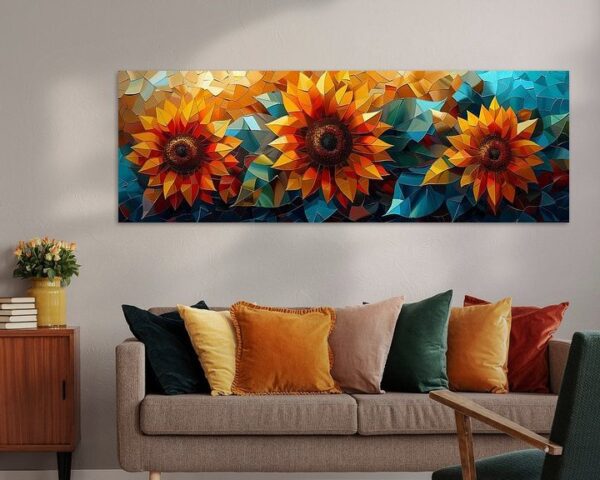 Farbenfrohe Geometrische Sonnenblumen als Abstrakte Kunst