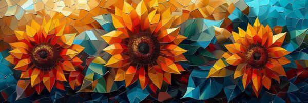 Farbenfrohe Geometrische Sonnenblumen als Abstrakte Kunst