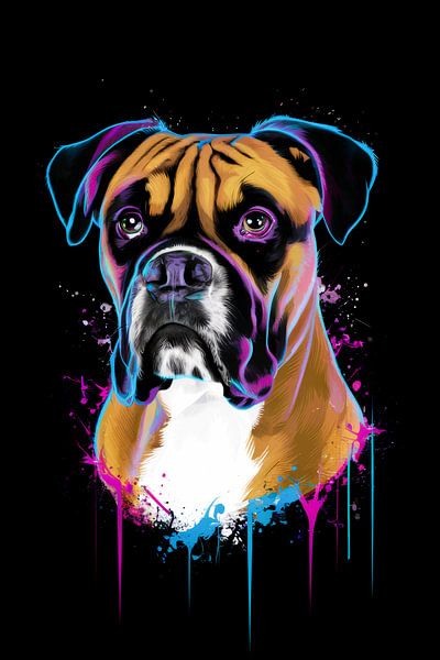 Farbenfroher Boxer Hund - Stilvolles Pop-Art Porträt für moderne Wohnkultur