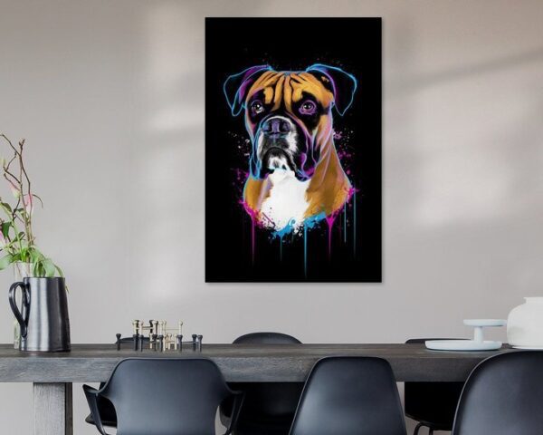 Farbenfroher Boxer Hund - Stilvolles Pop-Art Porträt für moderne Wohnkultur