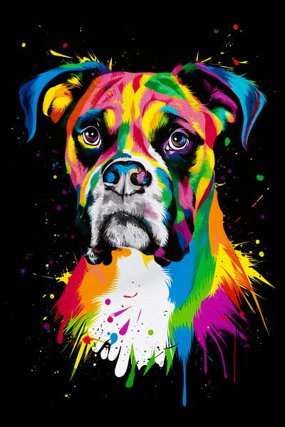 Farbenfrohes Boxer Hund Portrait - Moderne Kunst für Tierfreunde