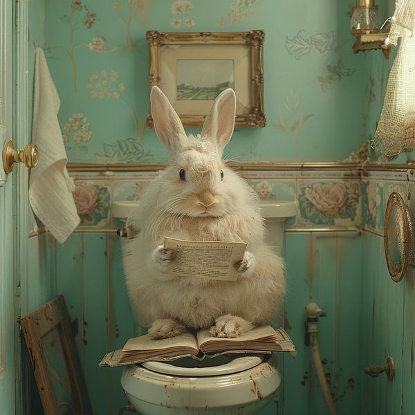 Flauschiger Hase Liest Zeitung auf Toilette