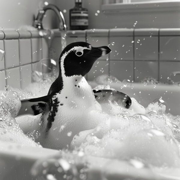 Fröhlicher Pinguin in der Badewanne - Ein bezauberndes Badezimmerbild für Ihr WC