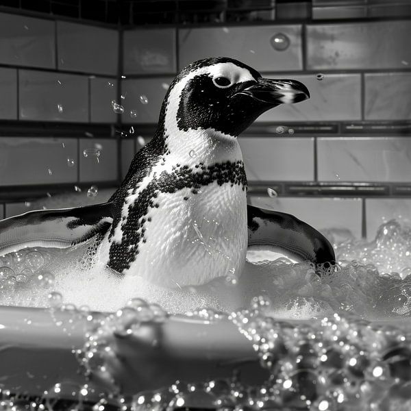 Fröhlicher Pinguin in der Badewanne - Ein bezauberndes Badezimmerbild für Ihr WC