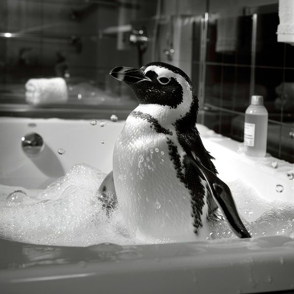 Fröhlicher Pinguin in der Badewanne - Ein bezauberndes Badezimmerbild für Ihr WC