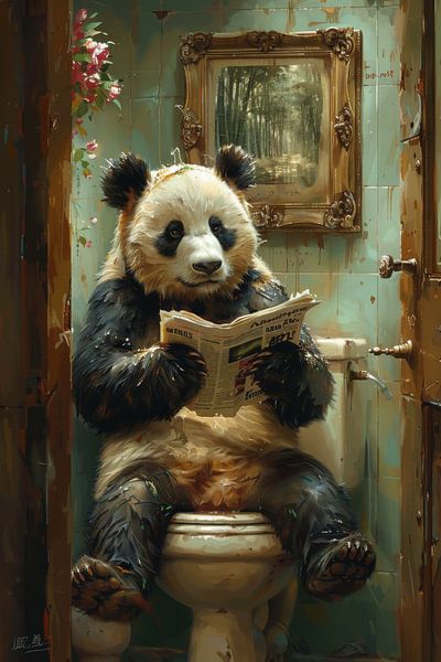 Gemütliches Badezimmer mit lesendem Panda - Einzigartiges WC Poster