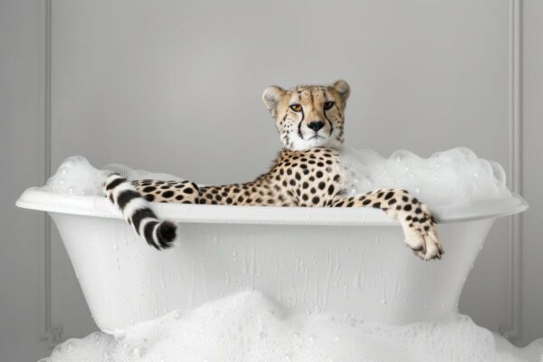 Gepard in der Badewanne - Ein lustiges Badezimmer Bild