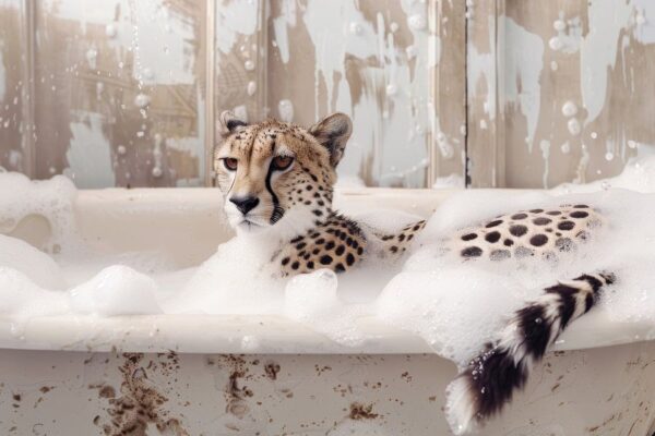 Gepard in der Badewanne - Ein lustiges Badezimmer Bild