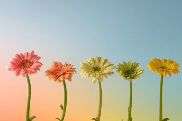 Gerbera-Linie - Farbenfrohe Blüten in Reihung