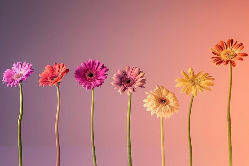 Gerbera-Linie - Farbenfrohe Blüten in Reihung