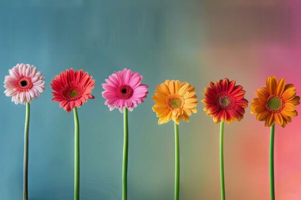 Gerbera-Linie - Farbenfrohe Blüten in Reihung