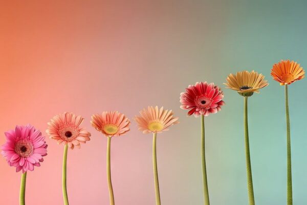 Gerbera-Linie - Farbenfrohe Blüten in Reihung