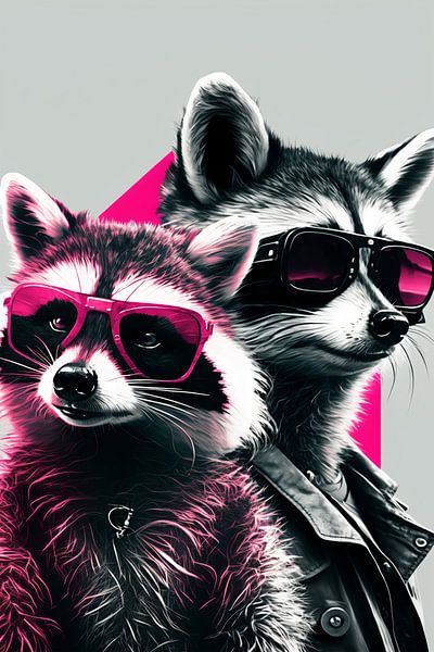 Hipper Waschbär mit Pinken Sonnenbrille