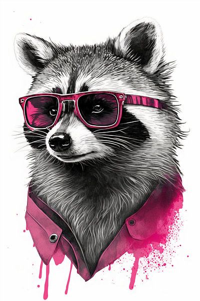 Hipper Waschbär mit Pinken Sonnenbrille