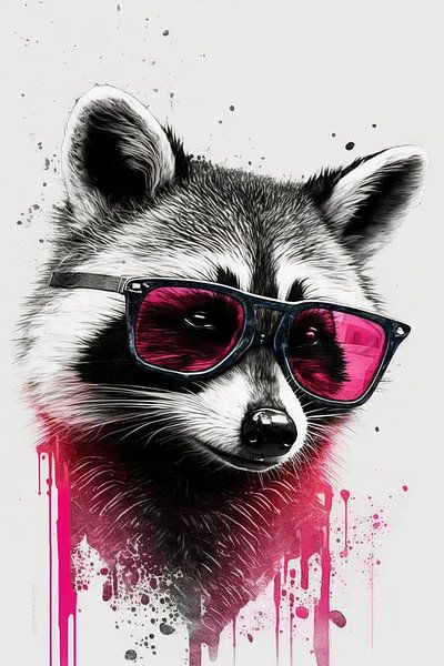 Hipper Waschbär mit Pinken Sonnenbrille