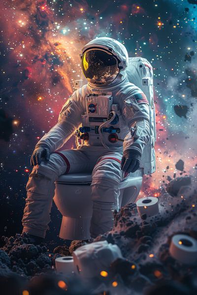 Humorvoller Astronaut auf der Toilette im Weltraum