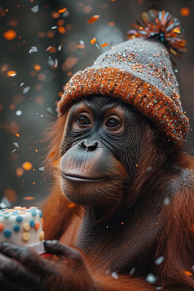 Humorvolles Bild mit Orang-Utan in 70er Jahre Disco-Outfit Geburtstag