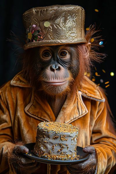 Humorvolles Bild mit Orang-Utan in 70er Jahre Disco-Outfit Geburtstag